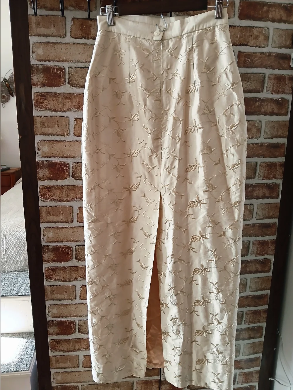 Vintage JESSICA MCCLINTOCK Long SILK Embroidered Floral Slit SKIRT Womens Size S